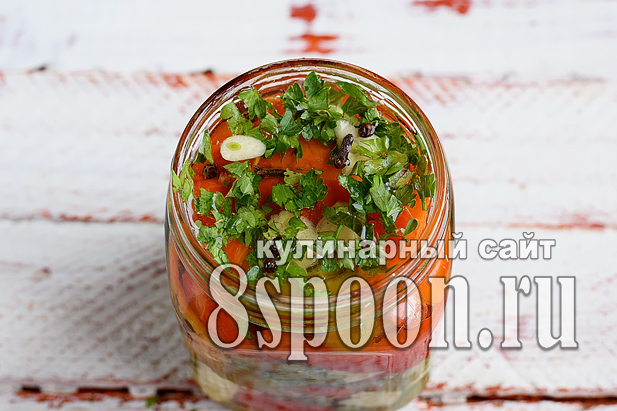 Печеный перец на зиму с чесноком и зеленью