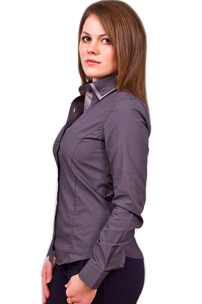 Купить Черная женская рубашка в горошек с комбинированным воротником фото недорого в Москве