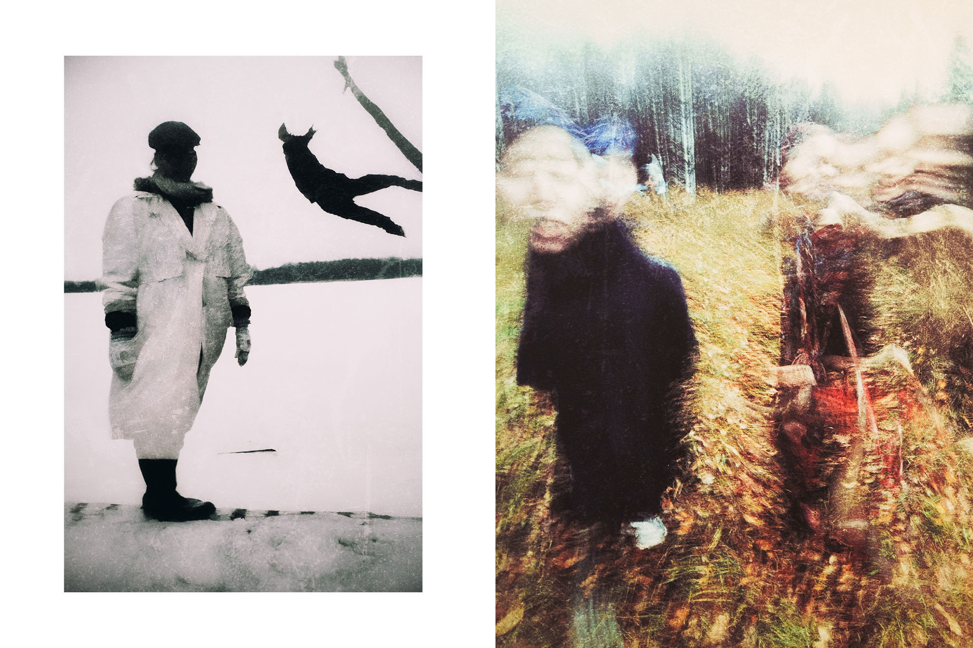 Работы Дмитрия Закунова, слева: «Опасность», 2022 год / справа: «Обманчивые предчувствия и сны», 2022 год