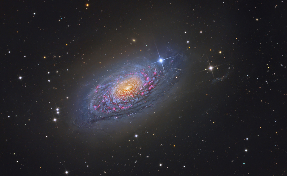 Sunflower Galaxy
Эта галактика является одной из самых красивых космических структур во Вселенной. Ее экспансивные, извилистые рукава состоят из новых, сине-белых гигантских звезд.