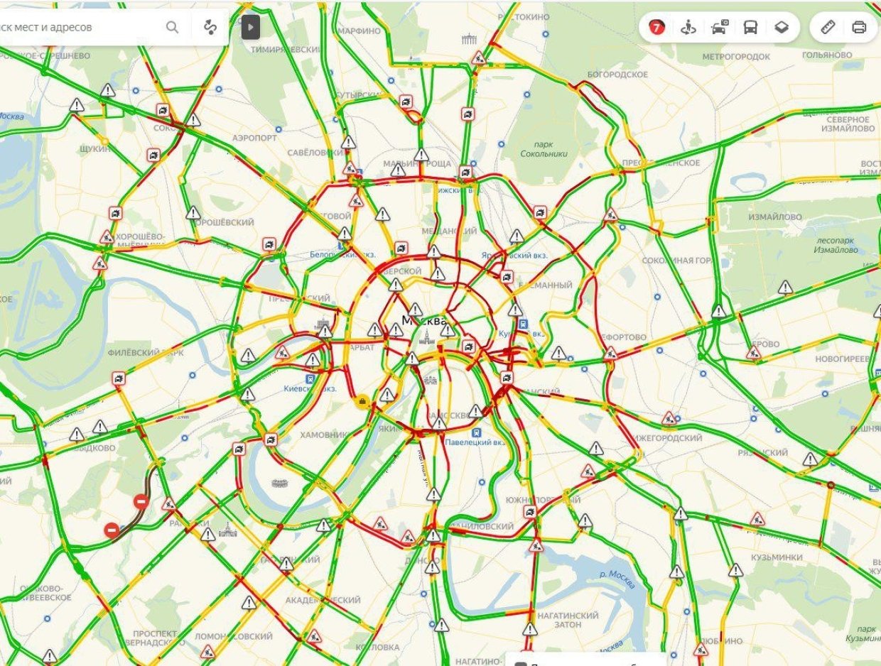 Карта загруженности дорог москвы