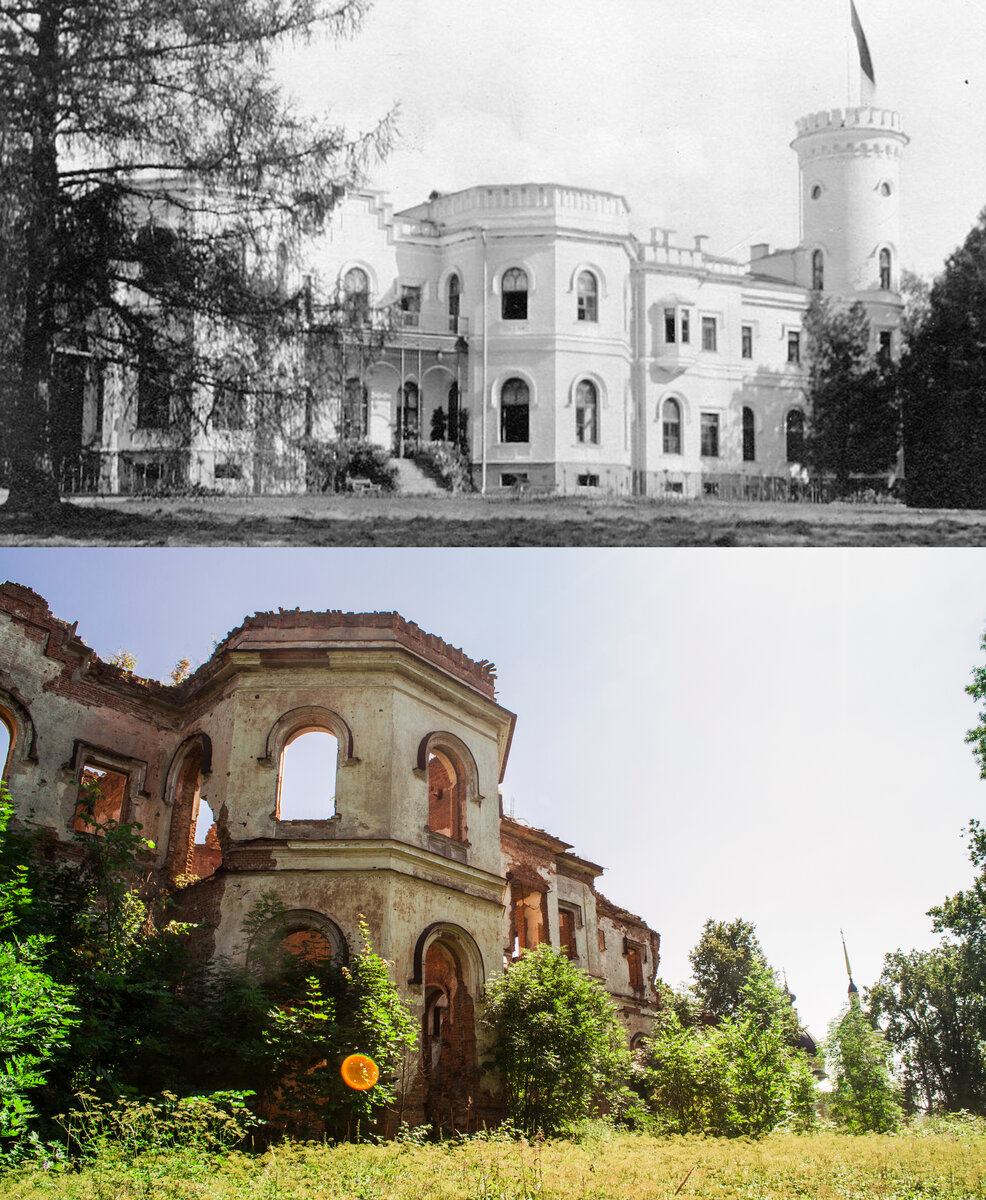Западный фасад дворца в 1900-1915гг. и в 2019г.