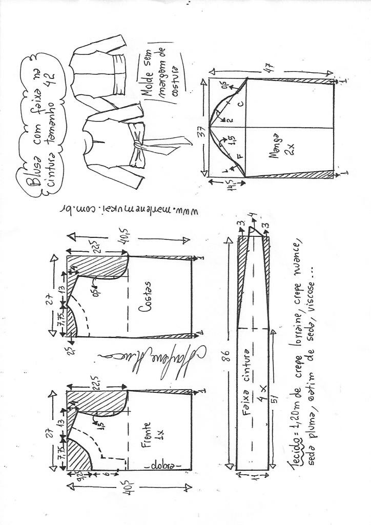 Выкройка блузы с поясом выкройка блузки,Одежда,шитьё