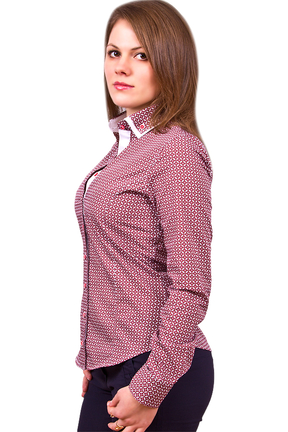 Купить Красная женская рубашка с двойным комбинированным воротником фото недорого в Москве