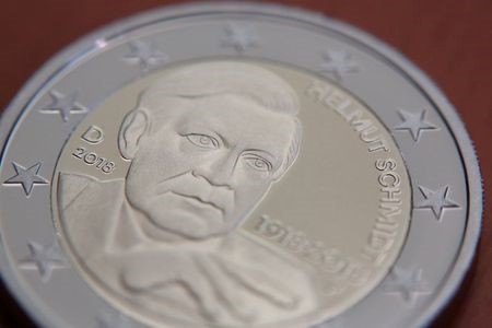 Presentation of a new 2 Euro commemorative coin of former German Chancellor Helmut Schmidt in Berlin, Germany, February 2, 2018. REUTERS/Christian Mang