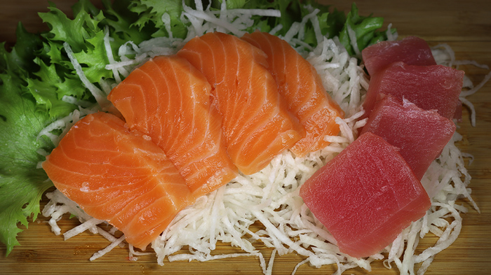 Сашими из лосося и тунца Еда, Рецепт, Рыба, Сашими, Японская кухня, Длиннопост, Видео
