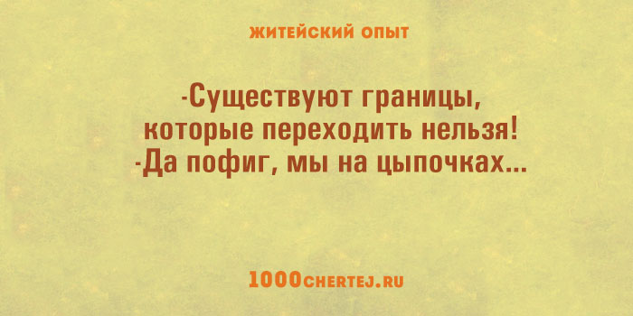 Жизненный житейский. Есть границы которые переходить нельзя даже на цыпочках. — Есть границы, которые переходить нельзя… — А мы на цыпочках.... Когда мне говорят что есть границы которые переходить нельзя.. Немею житейский опыт.