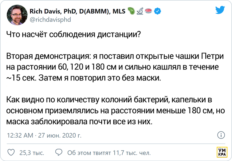 Учёный наглядно показал разницу распространения бактерий с медицинской маской и без неё Дэвис, потому, блокирования, частиц, слюны, использовал, вирусы, этого, ответил, маски, каким, которых, Несмотря, образом, заставлял, чихать, одним, команде, разнообразными, вопросами