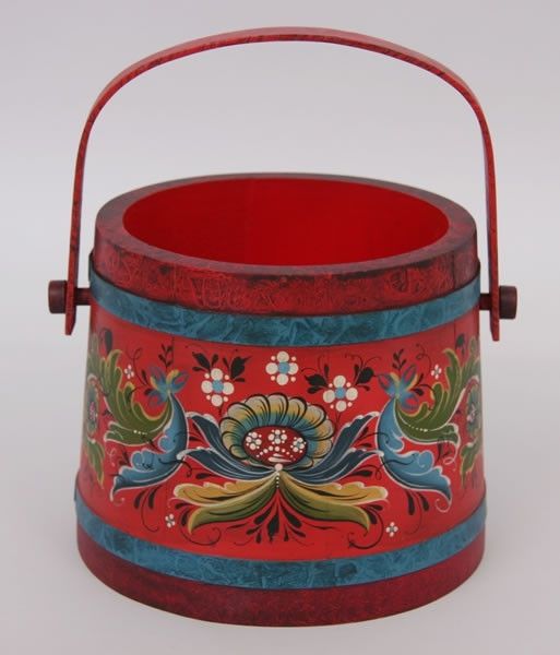 Painted bucket, rosemaling, Norwegian folk-art.