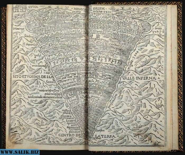 Карта Ада напечатанная в книге, изданной Альдом Мануцием в конце XV в.