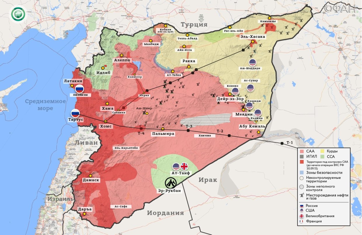 Карта военных действий в Сирии