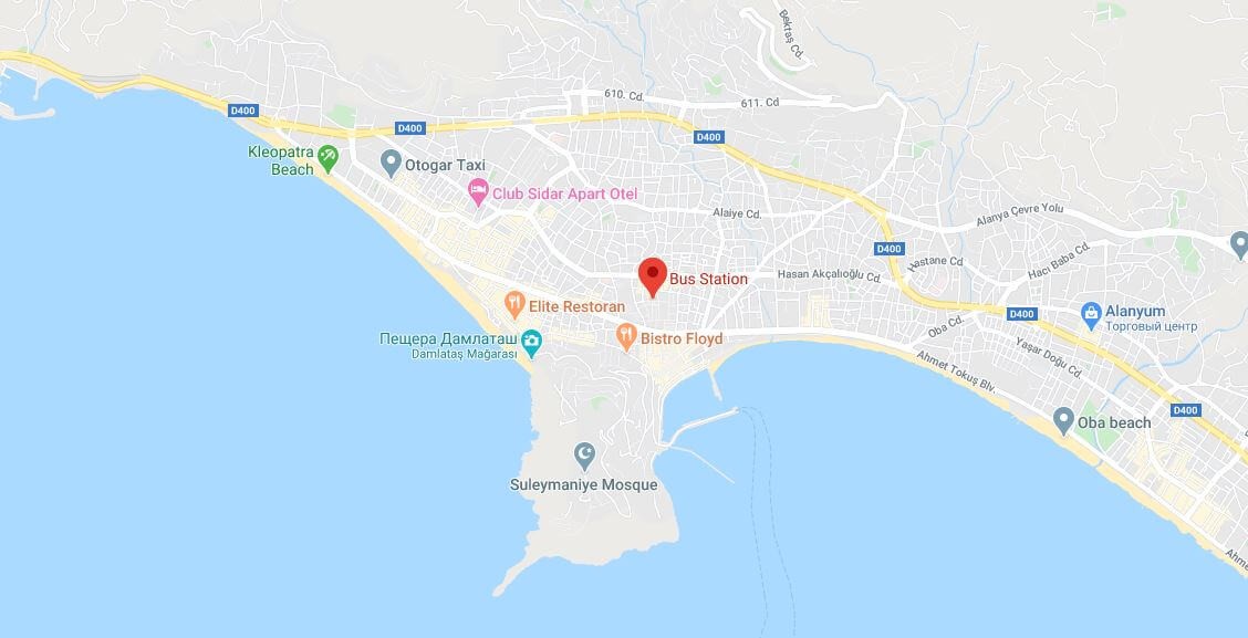 Автостанция Алании на карте