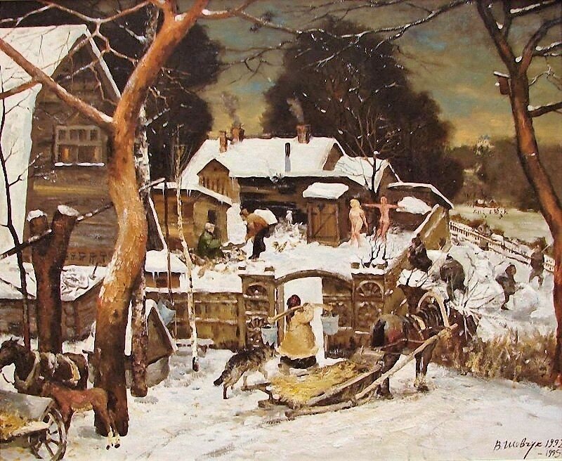 «Русские бани по-черному», холст, масло