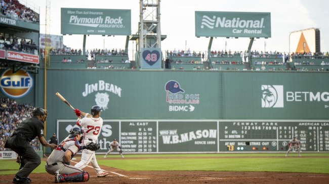 Jaime Westbrook swings at a pitch during a game between the Red Sox and Braves.