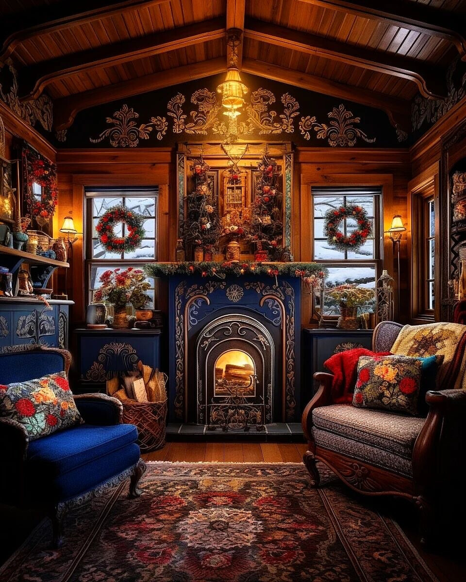 Невероятной красоты расписной терем для Деда Мороза по версии Midjourney декор,для дома и дачи,интерьер