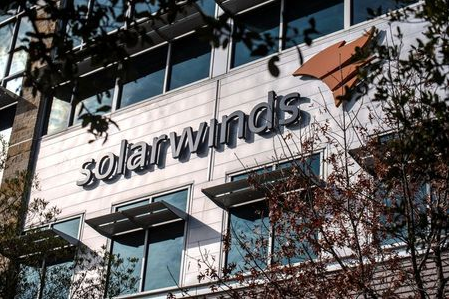 The SolarWinds logo is seen outside its headquarters in Austin, Texas, U.S., December 18, 2020. REUTERS/Sergio Flores