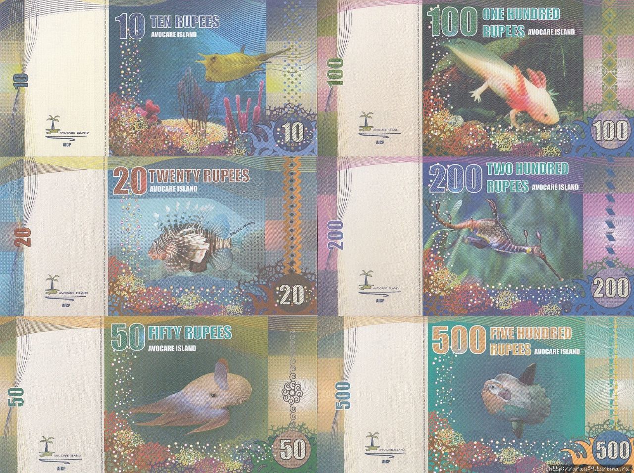 Красочные деньги для островов Альбатрос и Авокаре Красочные деньги для островов Альбатрос и Авокаре