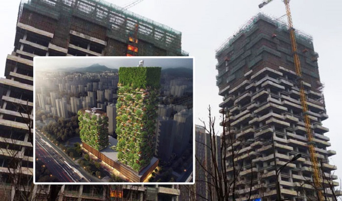 Строительство комплекса из двух небоскребов Vertical Forest в Нанкине планируют закончить уже к концу этого года (Китай). | Фото: thenanjinger.com.