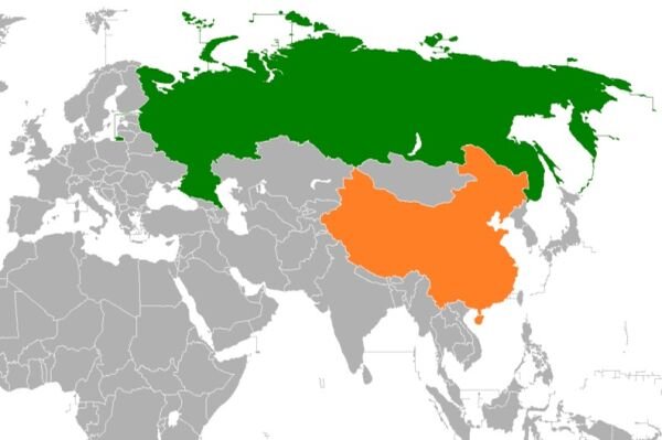 Китай и Россия на карте Евразии