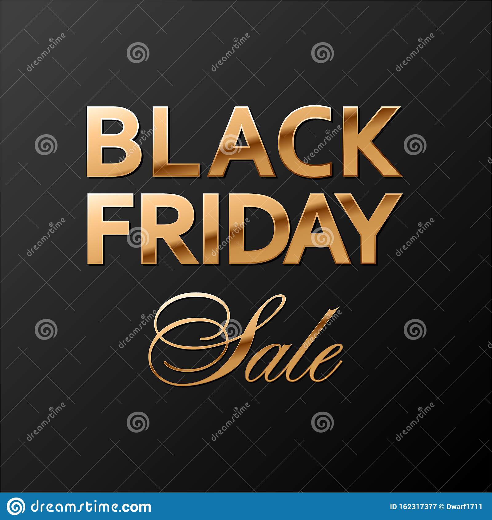 Black friday sale golden lettering on black background vector square banner or social media post template.
