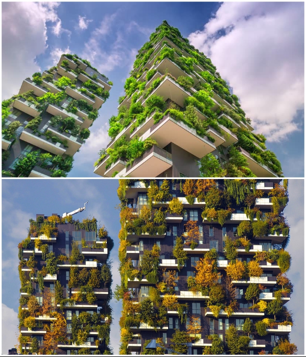 «Живой» фасад жилого комплекса «Bosco Verticale» чуть ли не каждый день меняет свой «наряд». | Фото: muz4in.net/shutterstock.com.