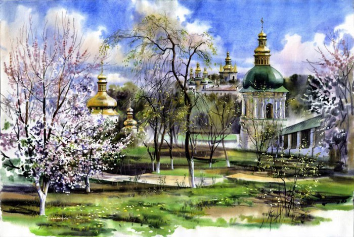Городские акварельные пейзажи художника Сергея Брандта акварель,город