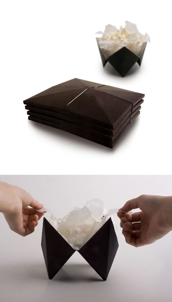 Popcorn Packaging That Pops-Up Into A Little Bowl When Popcorn Is Ready Popcorn Packaging That Pops-Up Into A Little Bowl When Popcorn Is Ready