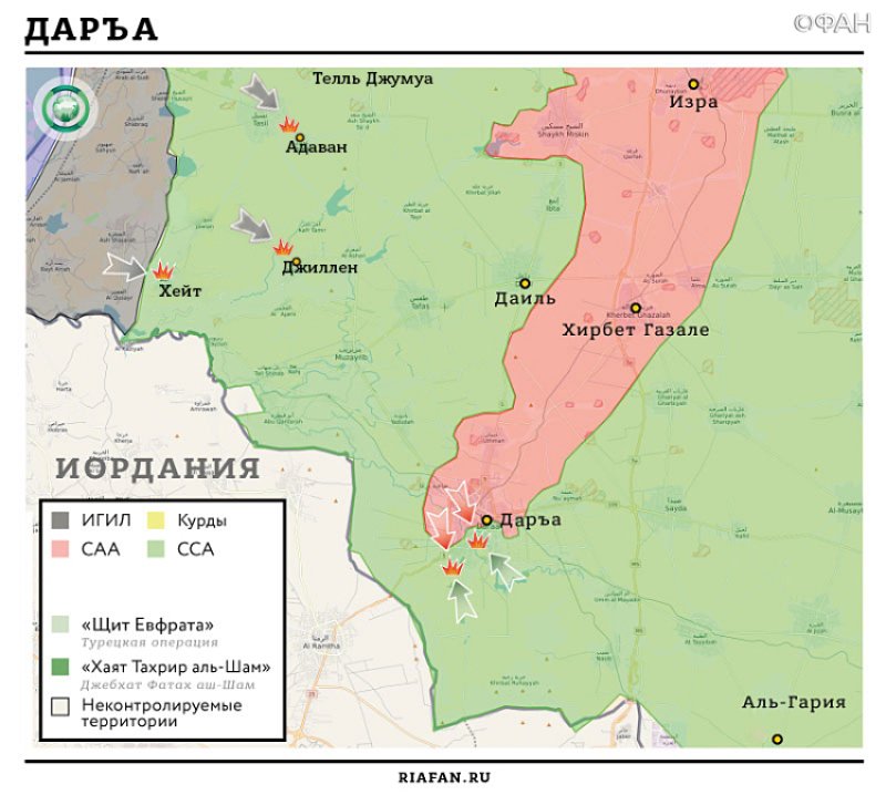 САА ведут ответный обстрел позиций боевиков на юге Даръа