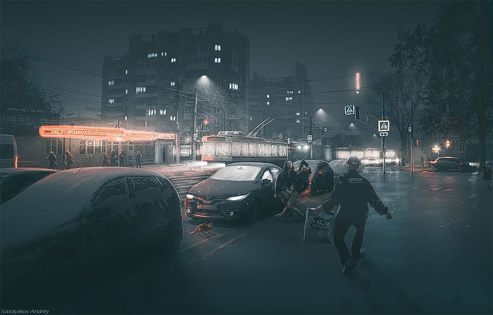 Российский художник с помощью "Фотошопа" превращает серые российские города в мир будущего искусство