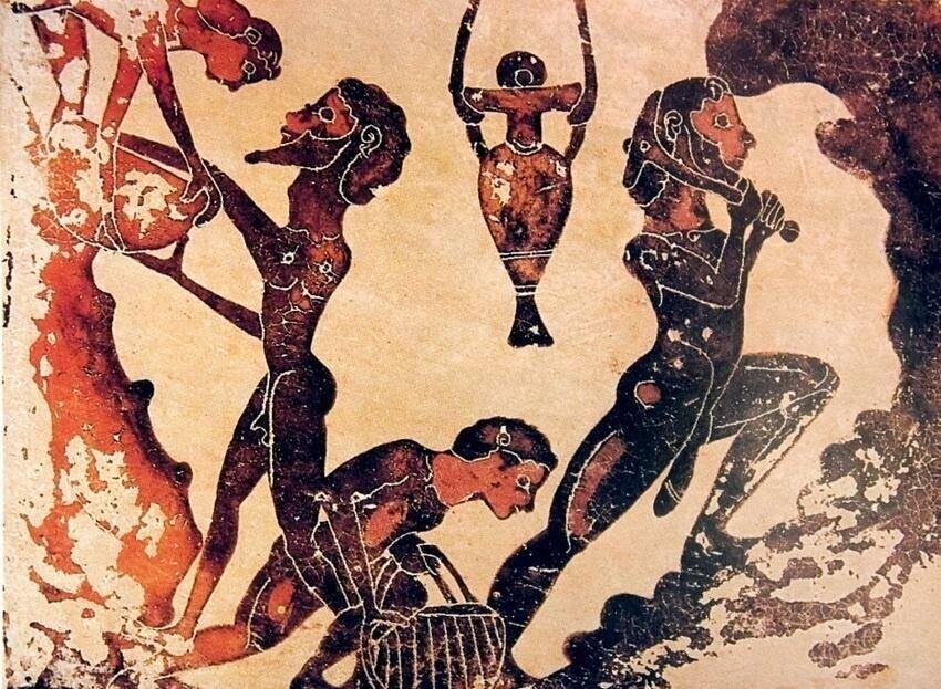 Рабы в руднике. Коринфская керамика, VI в. до н.э.