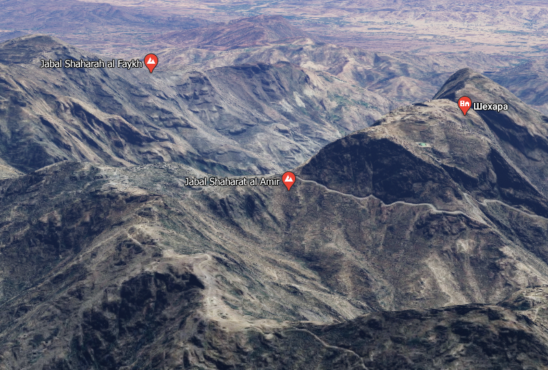 Мост Шехара и две горы на карте (Google Maps)