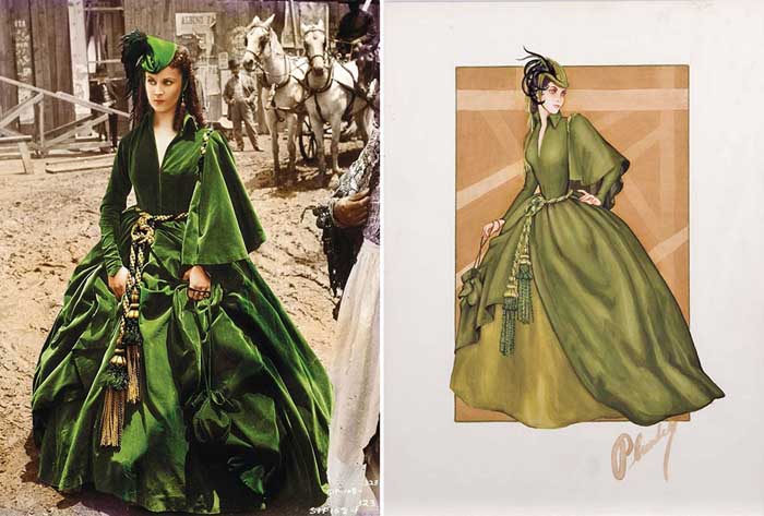Кадр из фильма «Унесенные ветром» и эскиз платья Уолтера Планкетта