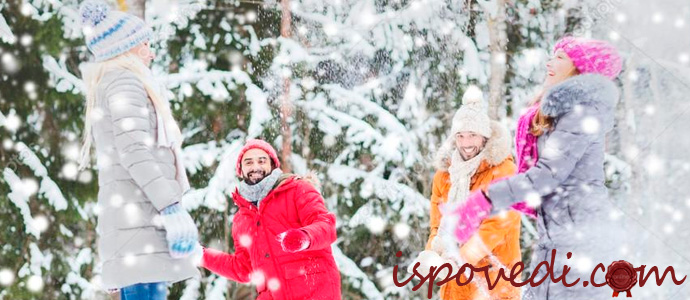 компания веселиться и бросает снежки