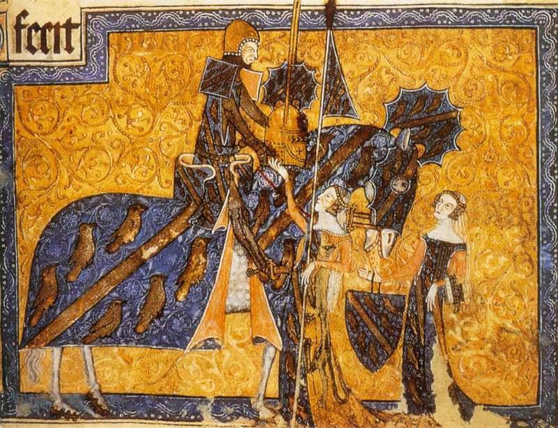 Средневековые миниатюры с рыцарями в сюрко и конями в попонах и доспехах история