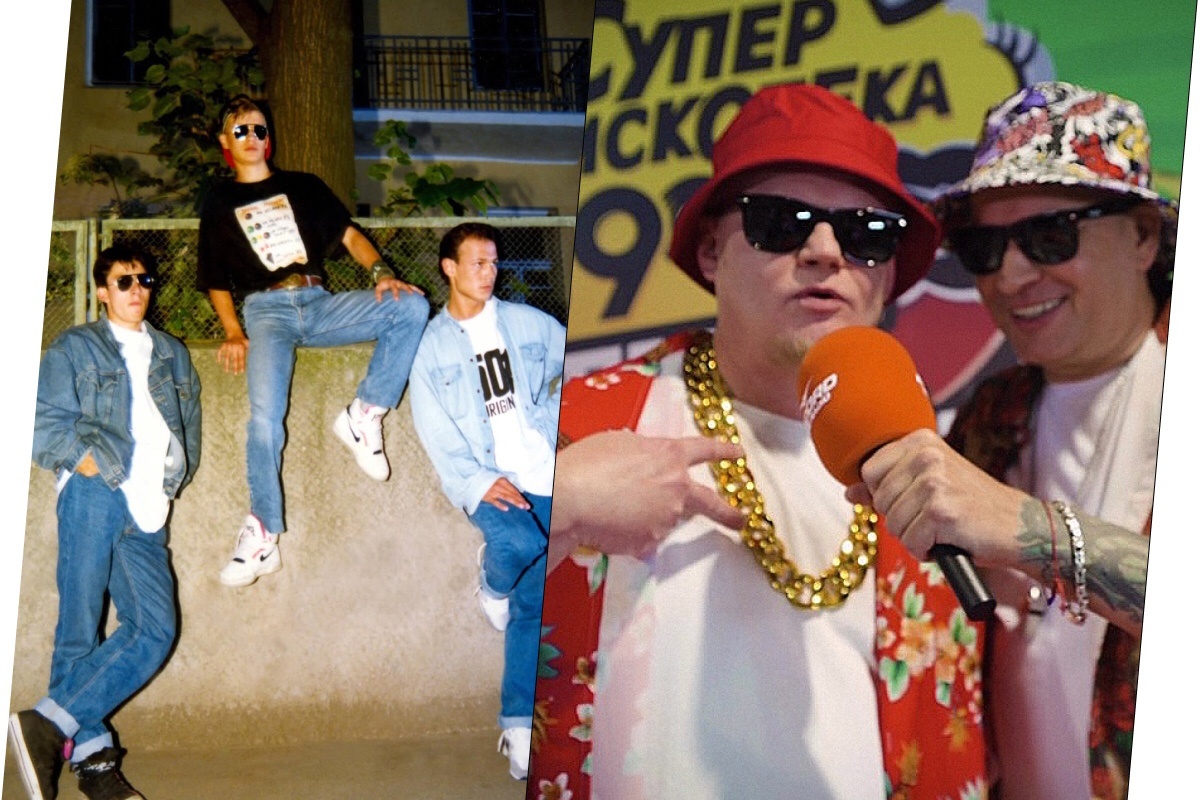 malchishnik_official / Instagram (входит в корпорацию Meta, признана экстремистской и запрещена в России); superdiscoteka90x / Instagram (входит в корпорацию Meta, признана экстремистской и запрещена в России)📷Первый состав группы «Мальчишник», слева направо: Дмитрий «Клепа» Клевцов, Рафаэль «РАФ» Исхаков, Андрей «Дэн» Котов, после съемок клипа «Ночь», 1991 год; Мутабор (Павел Галкин) и Дэн (Андрей Котов), 2024 год