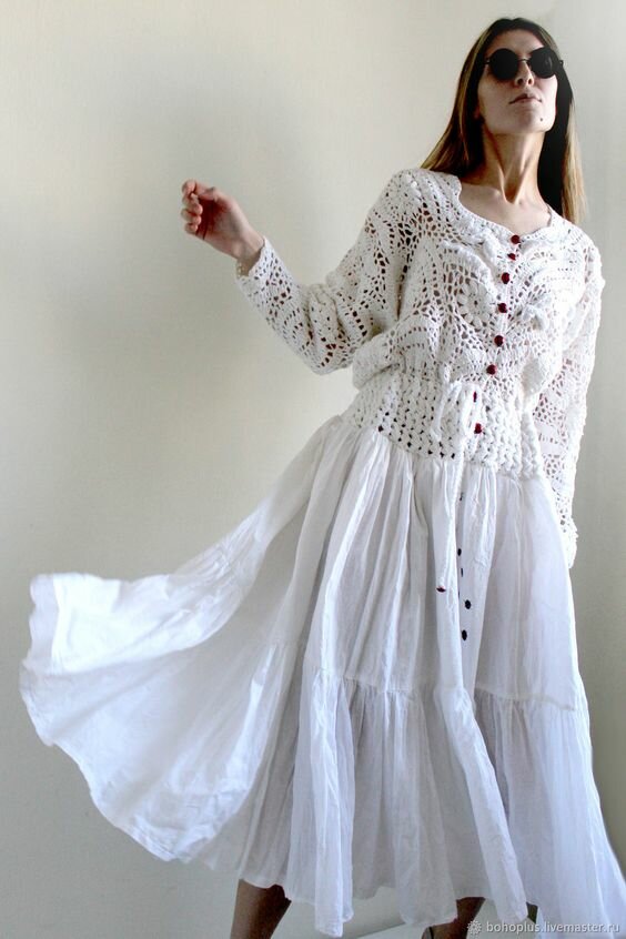 Вязание + ткань: 5 шикарных платьев в стиле бохо вязание,мода,одежда