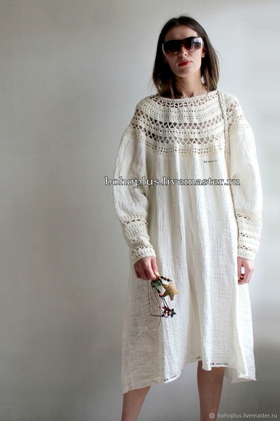 Вязание + ткань: 5 шикарных платьев в стиле бохо вязание,мода,одежда