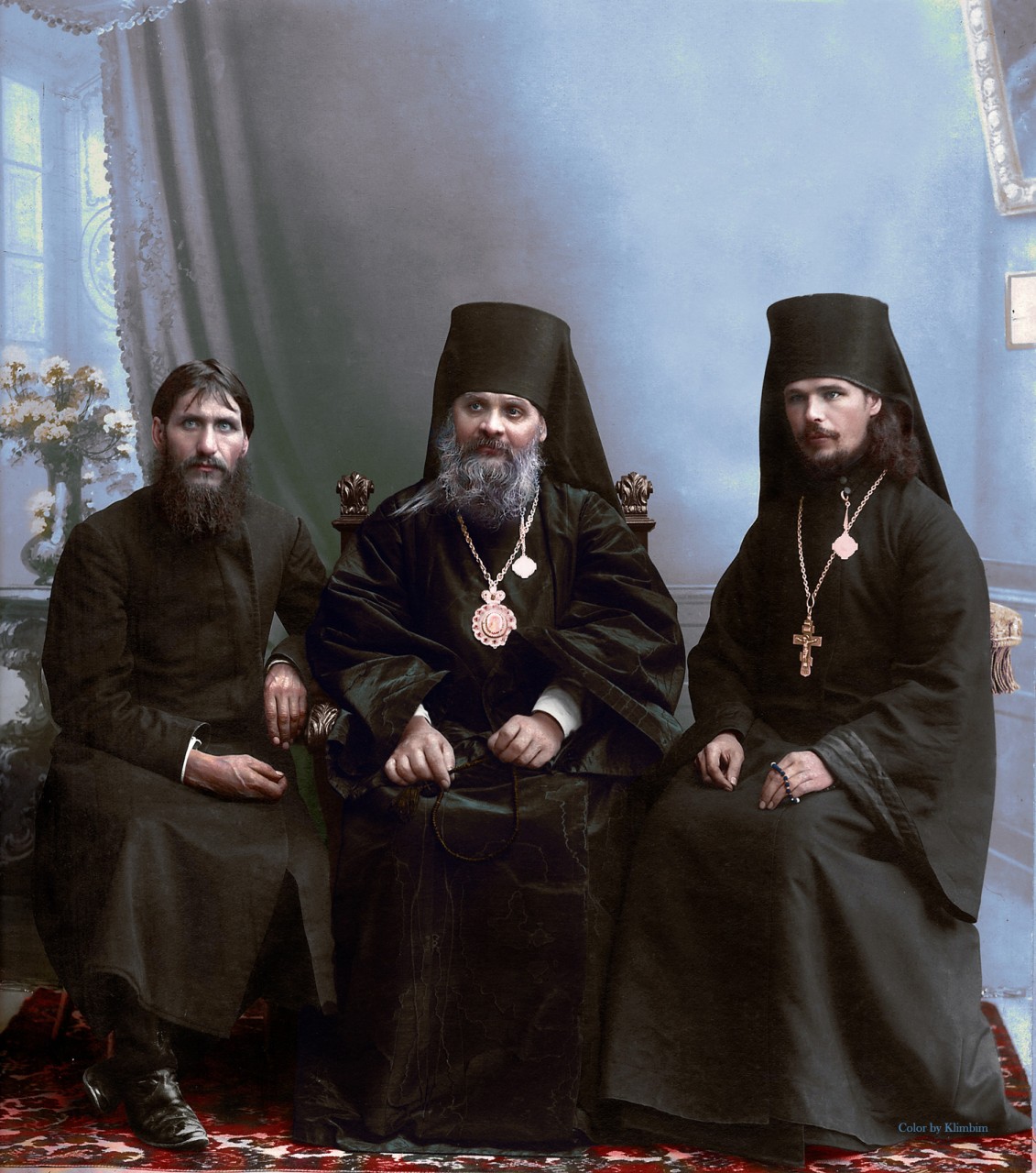 Григорий Распутин, епископ Гермоген и иеромонах Илиодор  (в миру Сергей Труфанов) в Царицыне. 1909