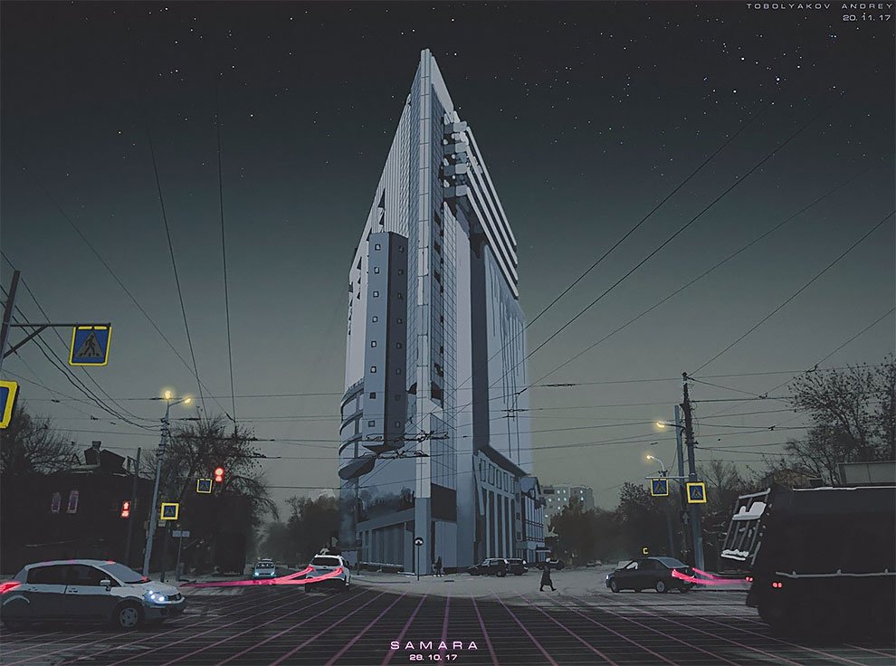 Российский художник с помощью "Фотошопа" превращает серые российские города в мир будущего искусство