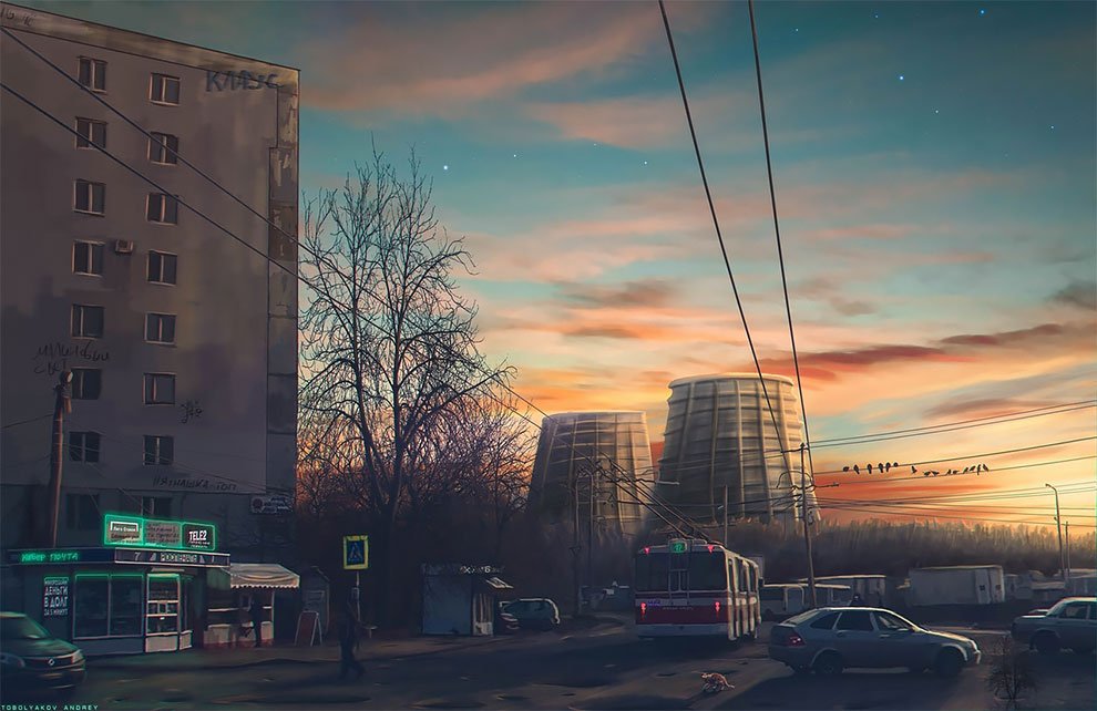 Российский художник с помощью "Фотошопа" превращает серые российские города в мир будущего искусство