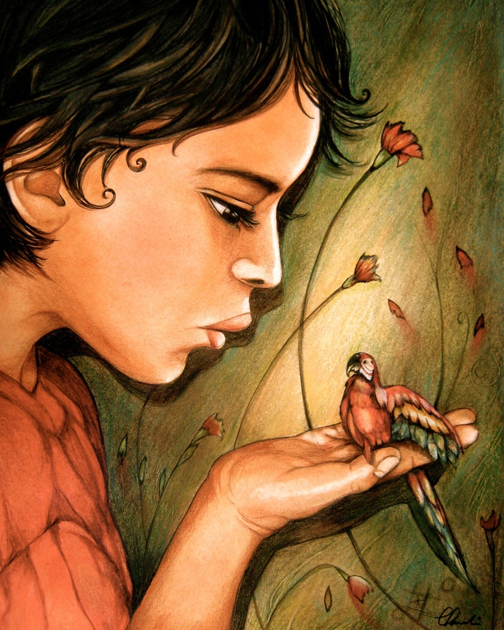 Child with bird art print by claudia by PrintIllustrations on Etsy