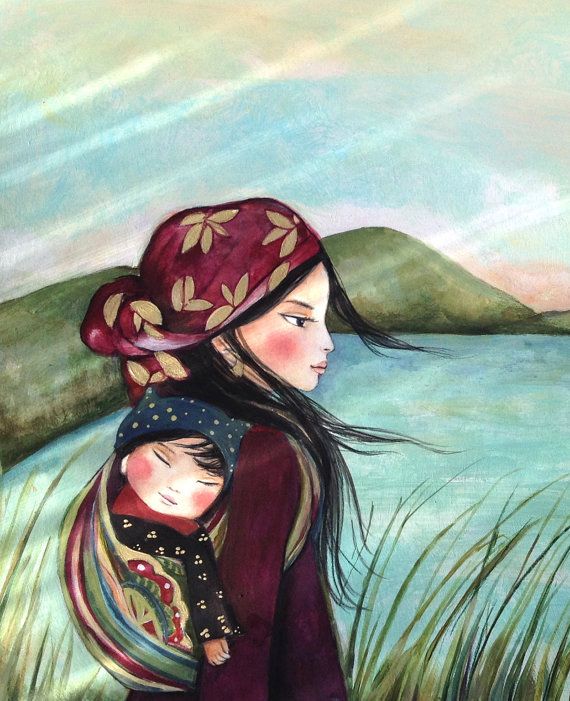 Mother and child in the morning art print by PrintIllustrations, $20.00