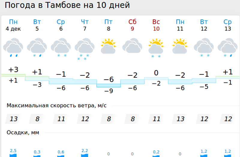 Погода в тамбове на 14 дне