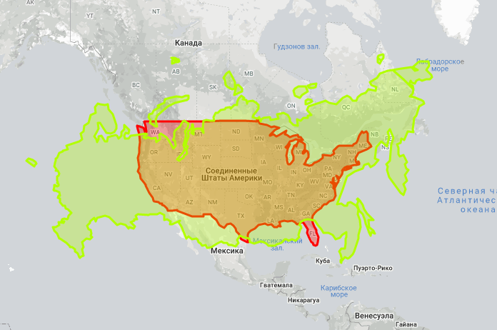 Карта сша и россии
