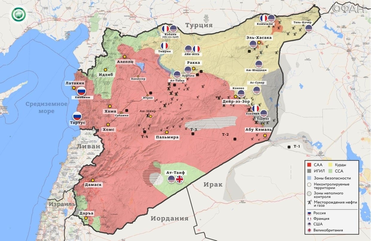 Карта военных действий в Сирии