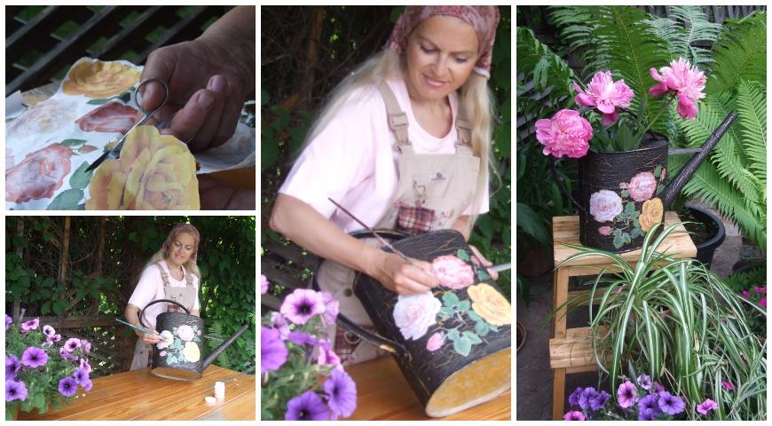 Как сделать из лейки оригинальную садовую вазу декор,мастер-класс