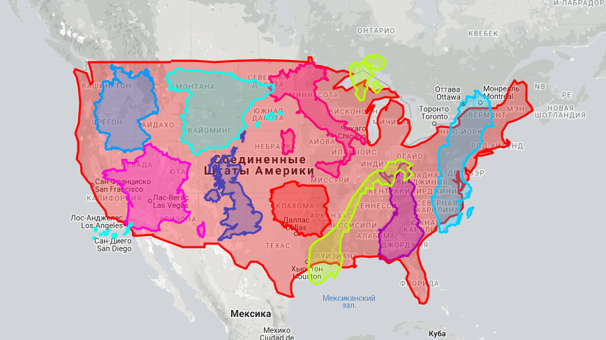 Карта россии и америки сравнить