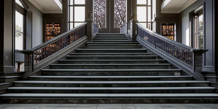 Изысканная лестница с керамогранитными ступенями