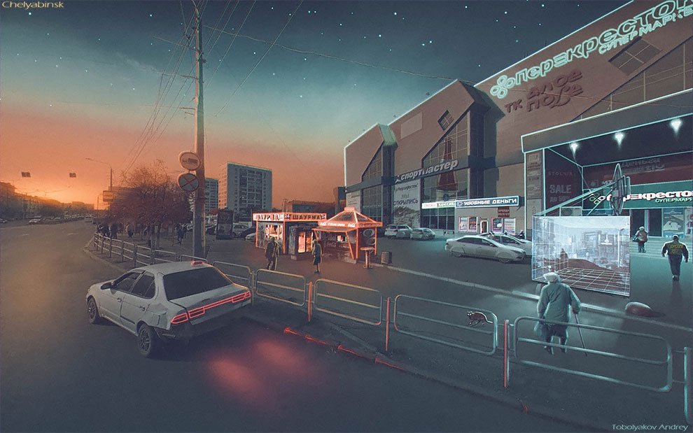 Российский художник с помощью "Фотошопа" превращает серые российские города в мир будущего искусство