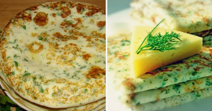 Творожные блины с зеленью.